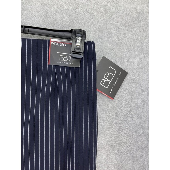 BBJ Los Angeles Women's Wide Leg Pants Blue White Pin Striped Cuffed Hem Small - Picture 3 of 13